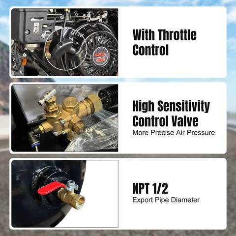 13HP Gas Air Compressor With Electric Start 30Gal ASME Tank Delivers 24CFM At 180PSI Industrial Piston Pump Powered By Gasoline Engine Includes Free 4L Synthetic Oil For Heavy Duty Use