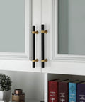 15 Pack 3 Inch Hole Center Black Cabinet Pulls And Barrel Gold Drawer Handles on white kitchen cabinet doors
