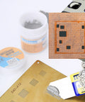 Professional Solder Paste For Electronics Pros And Diyers 183C Melting Point High Viscosity shown with PCB and application tool