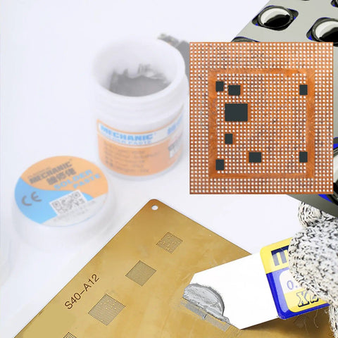 Professional Solder Paste For Electronics Pros And Diyers 183C Melting Point High Viscosity shown with PCB and application tool