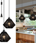 2 Pack Woven Plug In Pendant Lights Black Rustic Farmhouse Style With Cord And On Off Switch For Kitchen Island