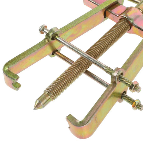 Heavy Duty Carbon Steel Two Jaw Gear Bearing Puller With Reinforced Grips close-up showing adjustable gripping arms and threaded screw.