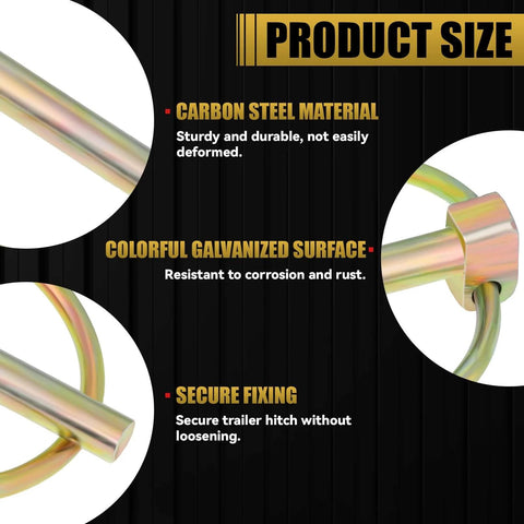 Product size highlights of Heavy Duty Linch Pin Assortment Kit With Ring One Quarter Inch Pins Locks For Trailers Gates