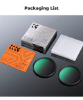 49mm Black Diffusion Mist Filters Kit With One Quarter And One Eighth Stops, packaging, two filters, protective case, instruction manual
