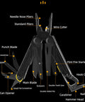 Light Purple 17 In One Tactical Multitool Pliers With Built In Flint Fire Starter And Carabiner Hammer 5CR13 Steel open view