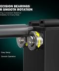 Close-up of Heavy Duty Motorcycle Wheel Balance Stand For Static And Dynamic Tire Alignment Fits 12 Inch And Larger Wheels, bearings visible