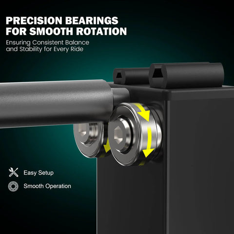 Close-up of Heavy Duty Motorcycle Wheel Balance Stand For Static And Dynamic Tire Alignment Fits 12 Inch And Larger Wheels, bearings visible