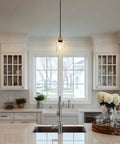 Matte Black Bathroom Pendant Light Fixture With Clear Glass Shade Single Hanging Light in white kitchen over island