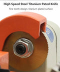 High Speed Steel Titanium Plated Knife showing fine tooth design and cutting edge, part of Top Shelf Metal Parts Duplicator.
