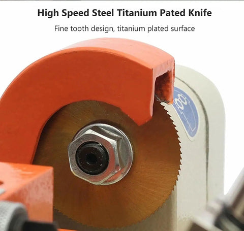 High Speed Steel Titanium Plated Knife showing fine tooth design and cutting edge, part of Top Shelf Metal Parts Duplicator.