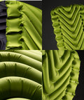 Close-up of Static V2 Dope Inflatable Sleeping Pad for Camping and Backpacking Ultralight Portable Air Bed, green V-Chambers