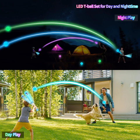 Lit Light Up Tee Ball Set for Toddlers and Kids 3 to 8 used for day and nighttime play outdoors