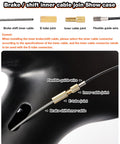 Installed view of LEBYCLE internal cable routing kit inside a bike frame with brass joints and flexible guide wire.
