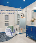 Image of shower with installed Two Pack Shower Door Bottom Seal With Internal Grips And Sweep Strip For Frameless Glass Doors Clear Vinyl Adjustable Length Stops Leaks And Keeps Your Bathroom Dry Three Eighths Inch Thick Thirty Nine Inches Long.
