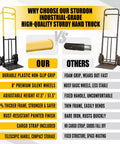 Comparison of Heavy Duty Folding Hand Truck Wheeled Dolly Cart With Rugged Alloy Steel Frame features vs competitors.