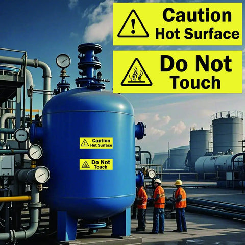Large Hot Surface Warning Stickers Pack Ten Self Adhesive Vinyl Signs Keep Hands Off For Machinery Engines Exhaust Pipes