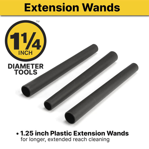 1.25 Inch Extension Wands 3-Piece Set Durable Black Plastic For Wet Dry Vacuums Extended Reach With 1.25 Inch Hoses And Easy Attachment Great For Corners, Stairs, And Tight Spaces
