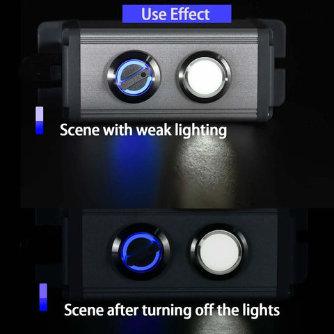 Three Position 19mm Rotary Switch With Blue LED Indicator For 12V 24V DC Or AC, showing use effect with LED on and off
