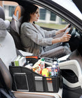 Front seat with Backseat Car Organizer With Four Compartments, Four Cup Holders And Seven Mesh Pockets For Front And Rear Seats, Black.
