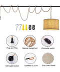 Plug In Pendant Light Kit With Twisted Hemp Rope Cord 15 Foot Dimmable On Off Switch Linen Lamp Shade Hanging Ceiling Light