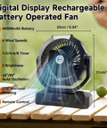 40,000mAh Battery Powered Camping Fan With Remote, 12-Inch Portable Personal Tent Fan, LED Lantern on wooden surface