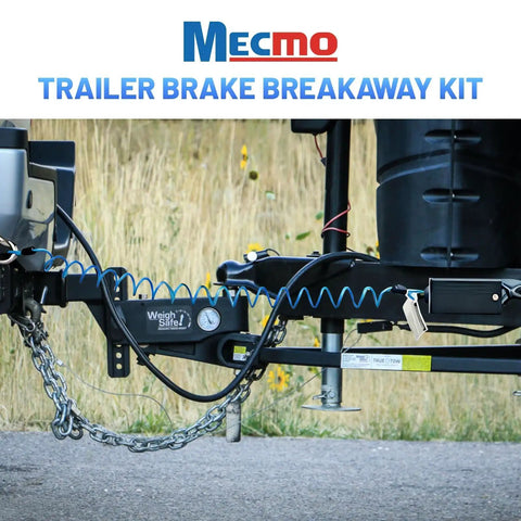 Road Ready Trailer Breakaway Switch With 4 Foot Coiled Cable And Rugged Carabiner connected to trailer hitch.