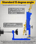 Pocket Hole Jig Kit For 15 Degree Angled Holes All Metal Woodworking Drill Guide For Precise Dowel Joints Aluminum Alloy Construction diagram