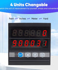 Close-up of digital display on the Straight Up Accurate Hella Reliable Digital Length Meter With Simple Controls And Preset Counter For Cable Wire And Fishing Line Tracking In Feet Yards Meters And Inches.