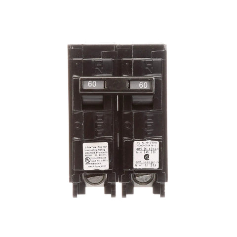 60 Amp Double Pole 240V HQP Circuit Breaker With 65kA Interrupting Rating For Overload And Short Circuit Protection Plug In Type