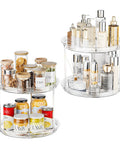 Heavy Lift Double Tier Lazy Susan Turntable Organizer For Pantry Or Fridge, 9 inch diameter, clear, holds jars and bottles.