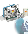 Premium Variable Speed Belt Grinder For Heavy Duty Metalworking, features steel frame and blue sanding belt for polishing.