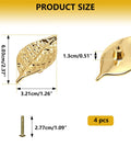 Vintage Leaf Cabinet Knobs Set, 4 Pack, Zinc Alloy Drawer Pulls With Single Hole Mount, Gold Finish, showing size dimensions