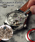 100 Piece Watch Battery Clamp Screws Set for tiny small screws in watch repair process with tweezers and parts