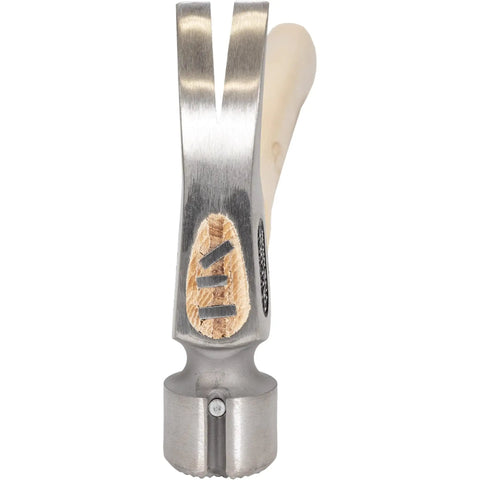 Close-up of the 14oz Titanium Framing Hammer With Magnetic Nail Holder And Milled Face for One Hand Nail Start, Tough-As-Nails Heavy-Duty Construction Tool Built for Pros and DIYers VN07175 7175, showcasing its milled face and magnetic nail holder.