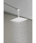 16" Rain Systems Wall Mounted Shower in white, ceiling-mounted, showcasing a rainfall effect with self-cleaning nozzles.