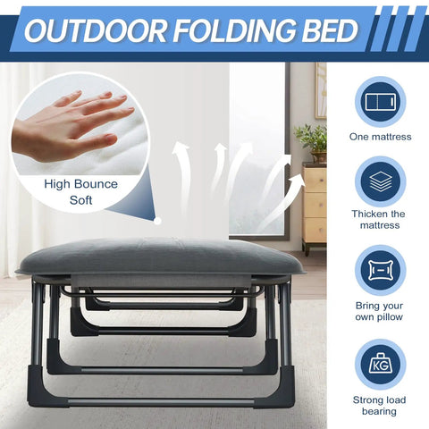 Go To Adjustable Folding Camping Cot With Mattress For Indoor And Outdoor Use 70 Inch Long Portable Guest Bed displayed