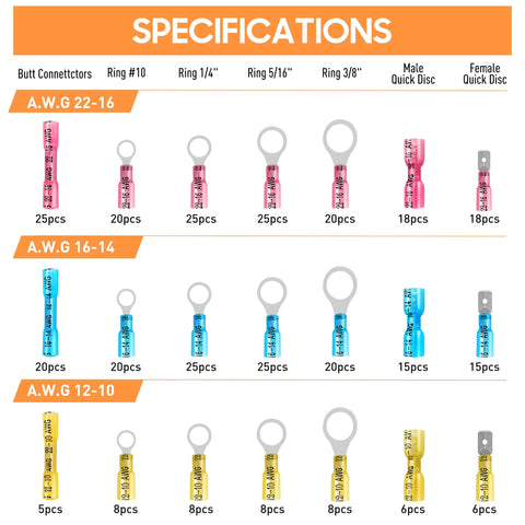 Specifications of All In One Wire Crimping Kit With 340 Heat Shrink Connectors For Automotive, Marine And Electrical Repairs shown