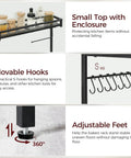 Rustic Brown And Black Bakers Rack With Storage And Microwave Stand, Paper Holder, Power Outlet, Coffee Bar Station details