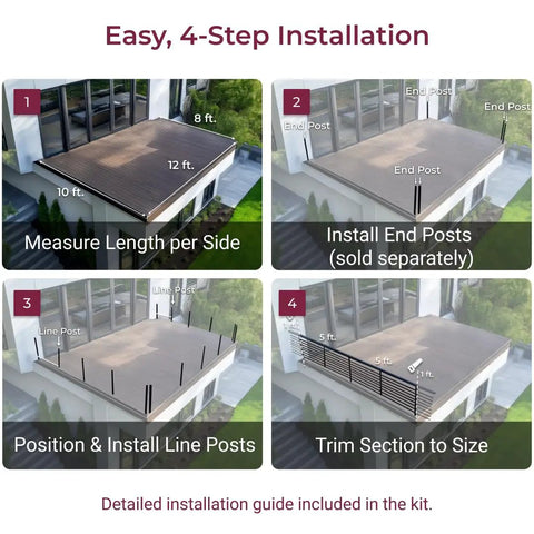 Horizontal Guard Rail Kit For Decks And Balconies With Middle Post And Easy Brackets, DIY Railing System, 4 By 3 Feet, Adds Privacy, Safety And Style For Porch, Patio And Staircases, Requires Two End Posts