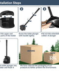 Installation steps for Heavy Duty Toilet Plunger With Wall Holder For Standard Bathroom Drains, showcasing holder assembly and plunger features.