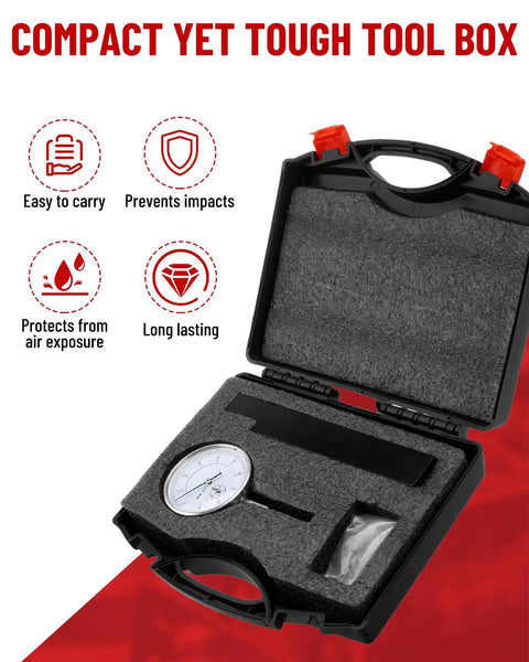 Gearhead Pro Grade Cylinder Bore Gauge With Sleeve Height And Counterbore Tool in durable case, contents visible