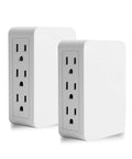 Side Entry Outlet Extender With Six Grounded Sockets 2 Pack Turns Two Outlets Into Six For Tight Spaces Behind Furniture And Desks UL Listed Wall Tap Power Splitter No Screws Needed Easy Plug In, shown in white, two units.