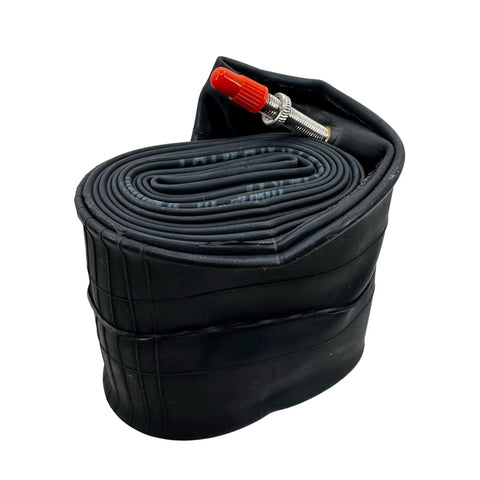 Welter Weight 27.5 Inch Bicycle Inner Tube With 36mm Presta Valve And Removable Core Puncture Resistant Trail Ready in black, rolled view