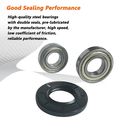Top Tier Washer Tub Bearings And Seal Replacement Kit Delivers Smooth Operator Spins To Samsung Front Load Machines showing steel bearings and rubber seal.