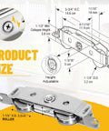 Diagram and image of 304 Stainless Steel Heavy Duty Sliding Door Rollers Set With Ball Tandem Wheels Bearing for patio glass doors