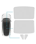 EPLTION white sunshade roof panels for Tesla Model 3; top-down view shows two large rectangular panels and two small triangular pieces