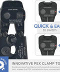 Cinch And Crimp Ratchet PEX Tool For Three Eighths To One Inch Stainless Steel Clamps With Removing Function, front view