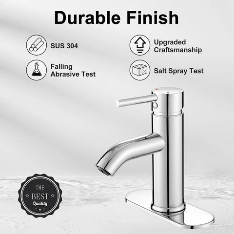 Chrome Single Handle Bathroom Faucet For One Hole Sink And Vanity Or Commercial Lavatory Includes Three Eighths Inch Hoses And Deck Plate