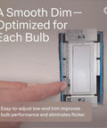 Buttery Smooth LED Dimmer Switch With Sleek Paddle Design For Single Pole And Three Way Installations with hand adjusting low-end trim.