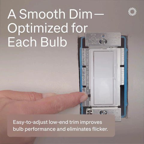 Buttery Smooth LED Dimmer Switch With Sleek Paddle Design For Single Pole And Three Way Installations with hand adjusting low-end trim.